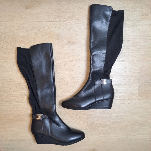 Giani Bernini Shoes - NEW Giana Bernini Black Leather Suede Classic Feminine Tall Wedge Boots Size 6M